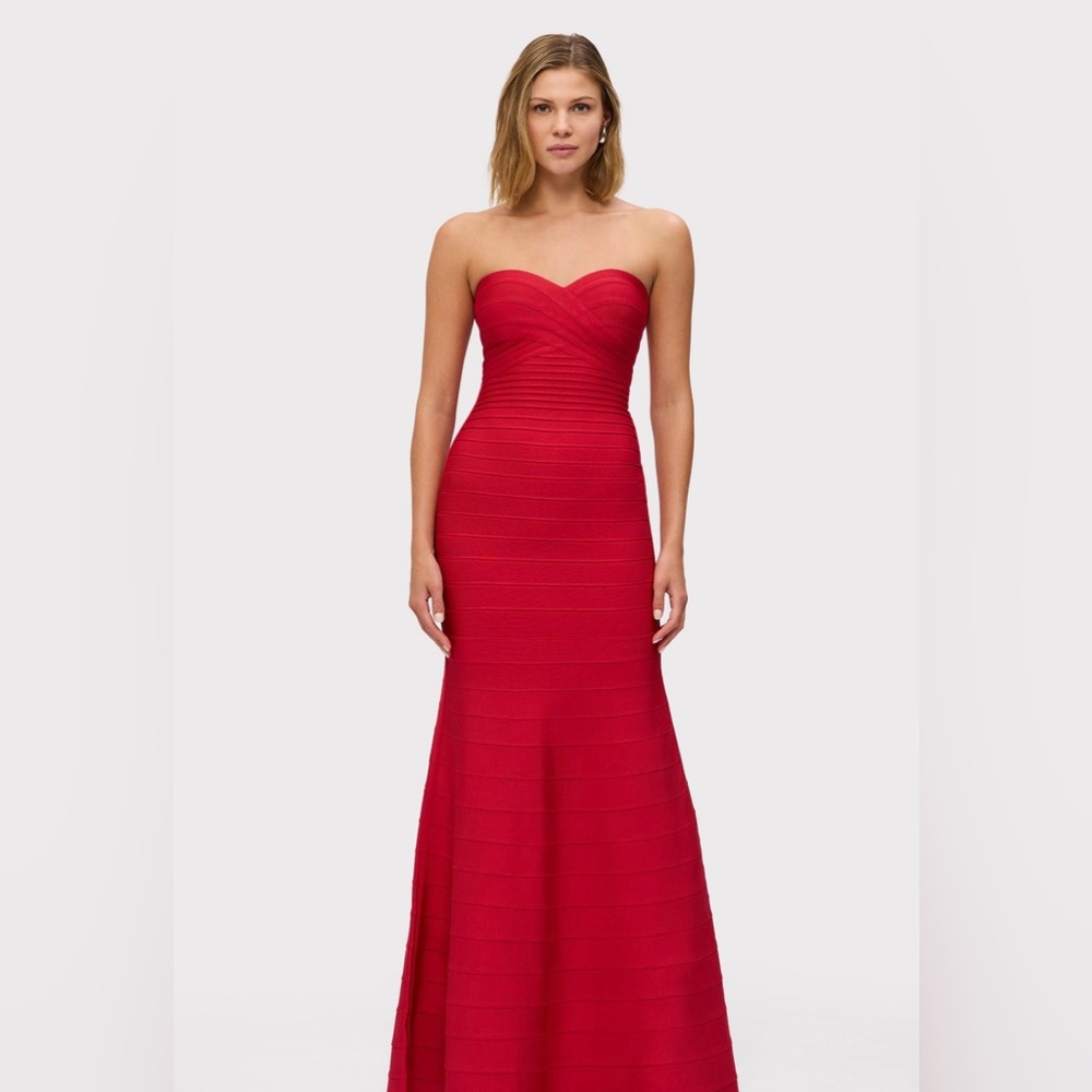 Herve Leger Deep Red Bandage Strapless Sara Gown